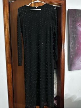 Reba Black Long Sleeve Maxi Dress with Studded Dot Detail